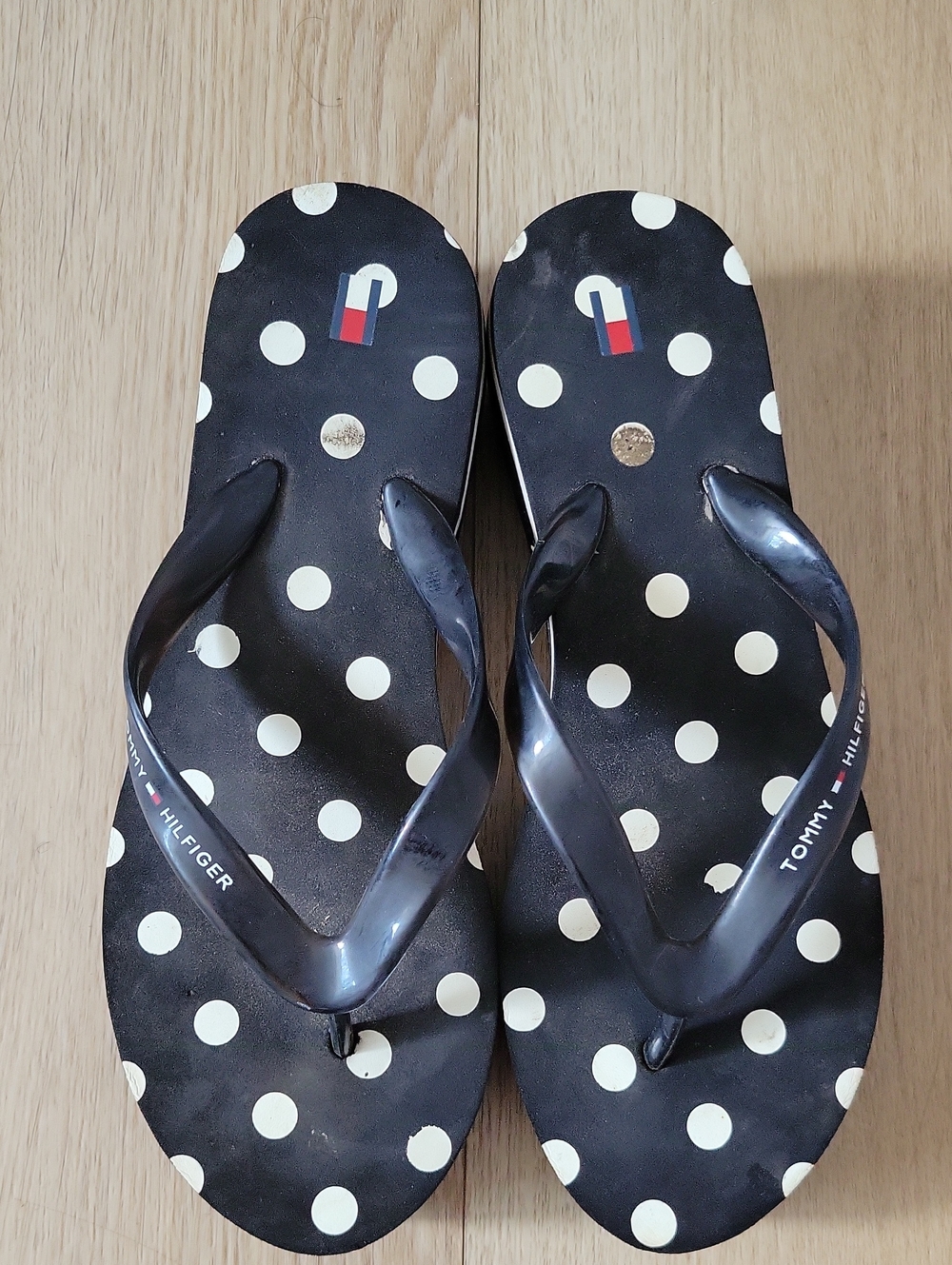 Tommy Hilfiger Black and White Polka Dot Flip Flop Sandals